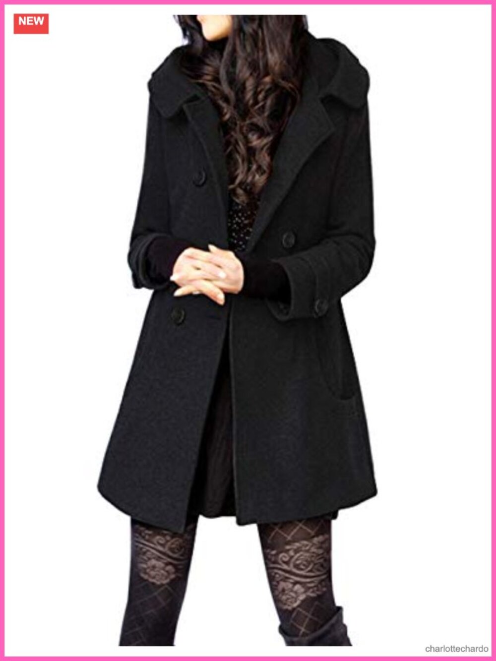 Wool Blend Hooded Peacoat Mid Long Double Breasted Winter Coat